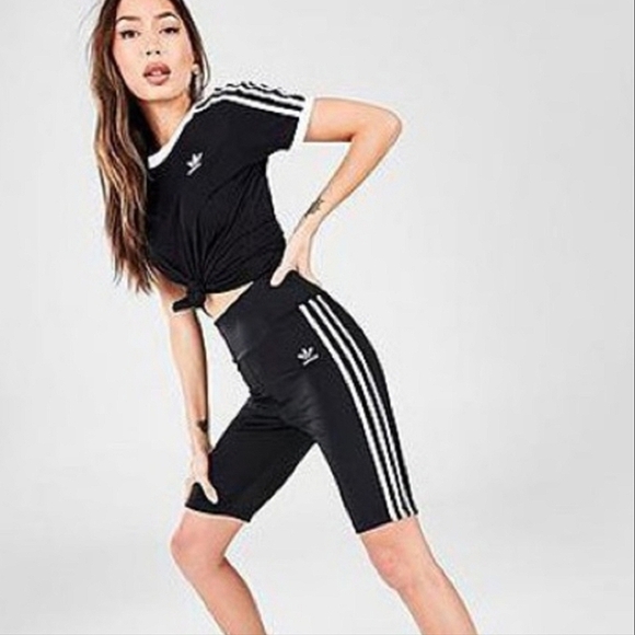 adidas Primeblue Women's Sz XS Black/White High Waist Biker Shorts - Picture 7 of 7